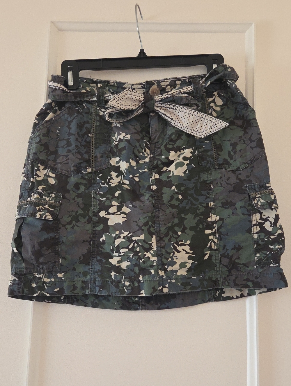 Camouflage Cargo Mini Skirt with Tie Belt - Green